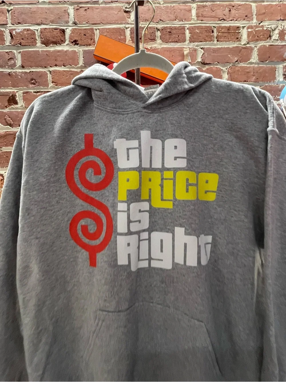 gray pullover hoodie game show prices right